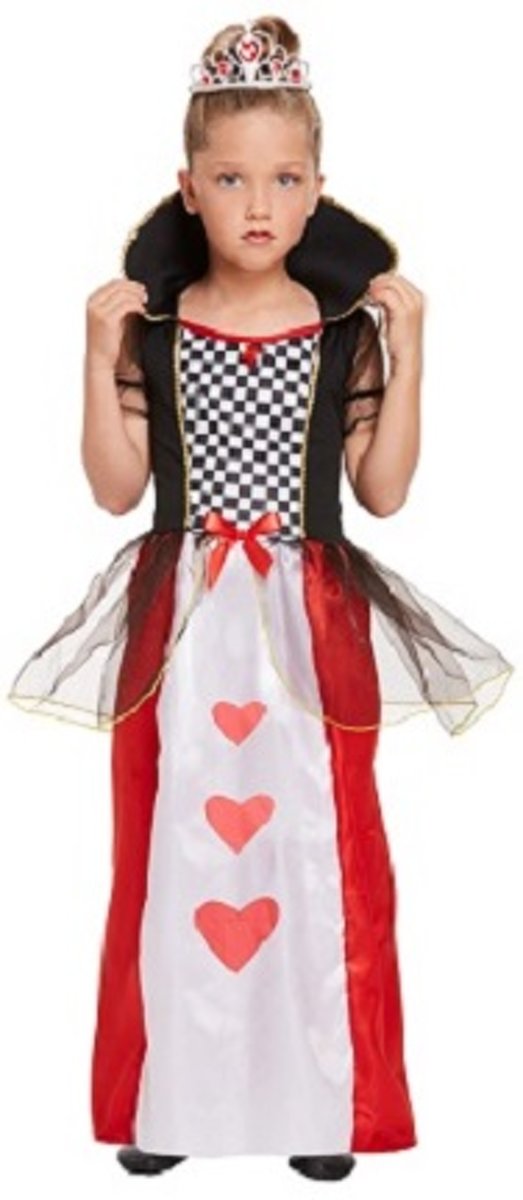 KINDEREN Meisjes Alice in Wonderland Queen of Hearts Kostuum | De Koningin van de Harten Jurk | Kleur: Rood / Wit / Zwart | Harten Koningin | Carnavalskleding | Verkleedkleding | Feest Kostuum  | Meisjes | Maat: Large  10-12 Jaar.